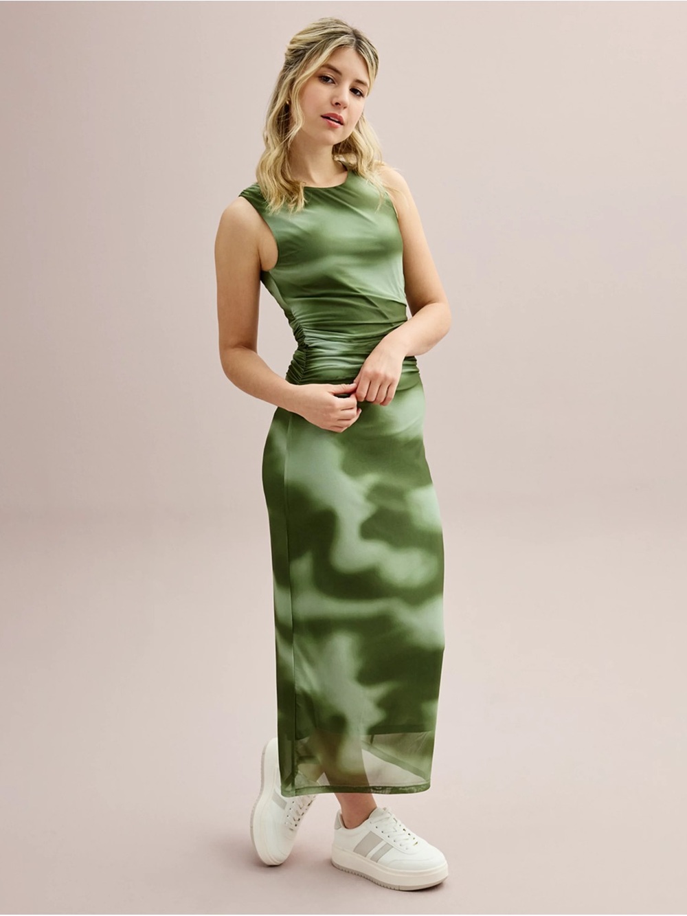 Madden Girl Olive Green Sleeveless Ruched Maxi Dress